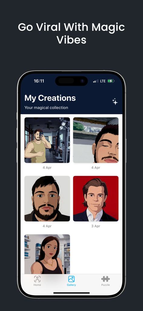 Beleza Magic - Beleza Magic app gallery displaying a collection of AI generated animated portraits