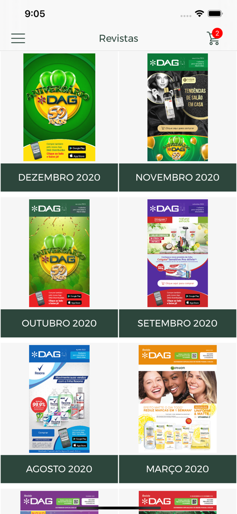 Catálogos y revistas digitales mensuales en la aplicación mayorista Dag Distribuidor.