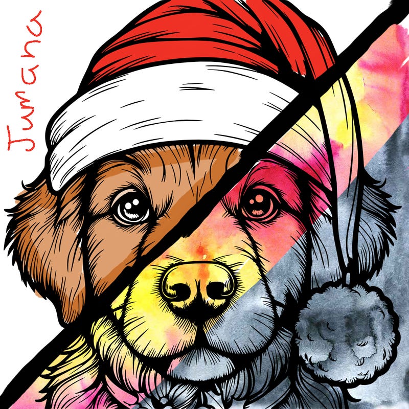 realistic dog with a christmas hat
