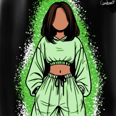 realistic girl faceless with baggy pants and a crop top