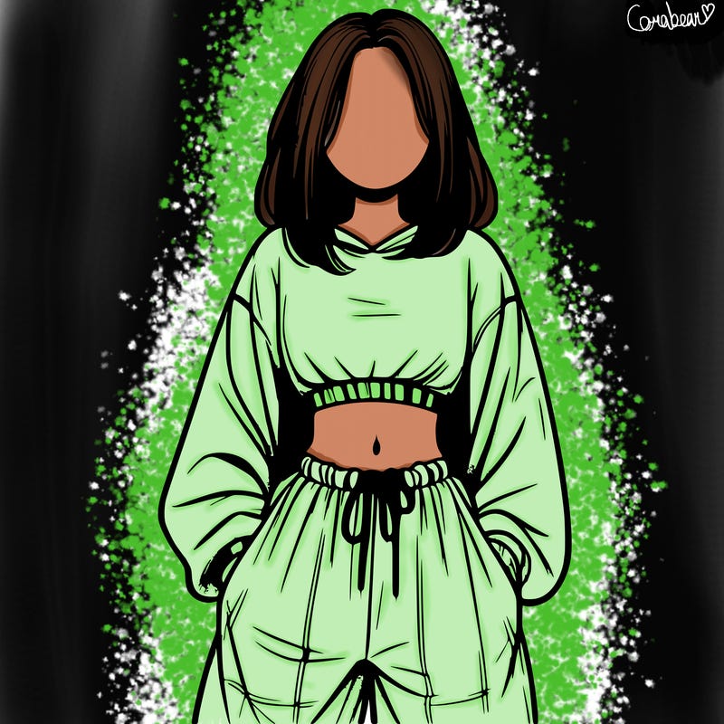 realistic girl faceless with baggy pants and a crop top