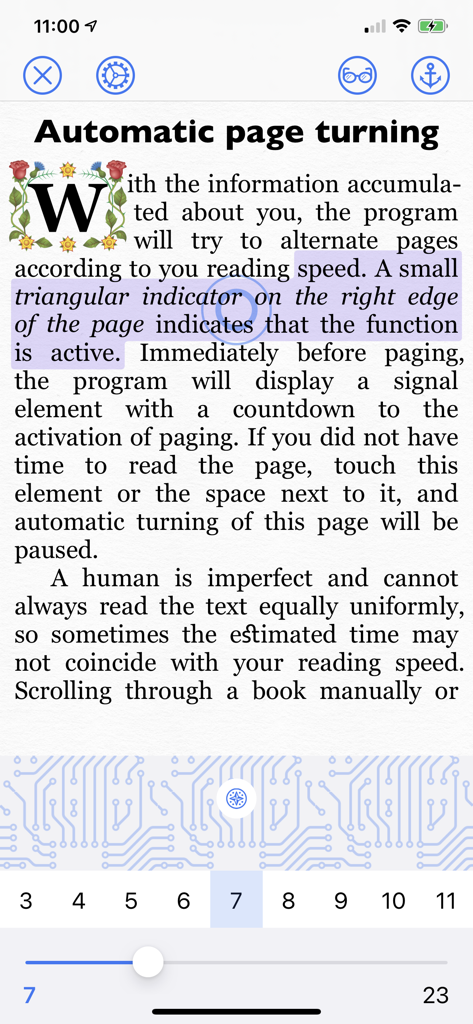 ShortBook² - ShortBook app interface displaying decorative typography and automatic page turning settings.