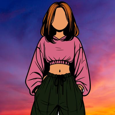 realistic girl faceless with baggy pants and a crop top