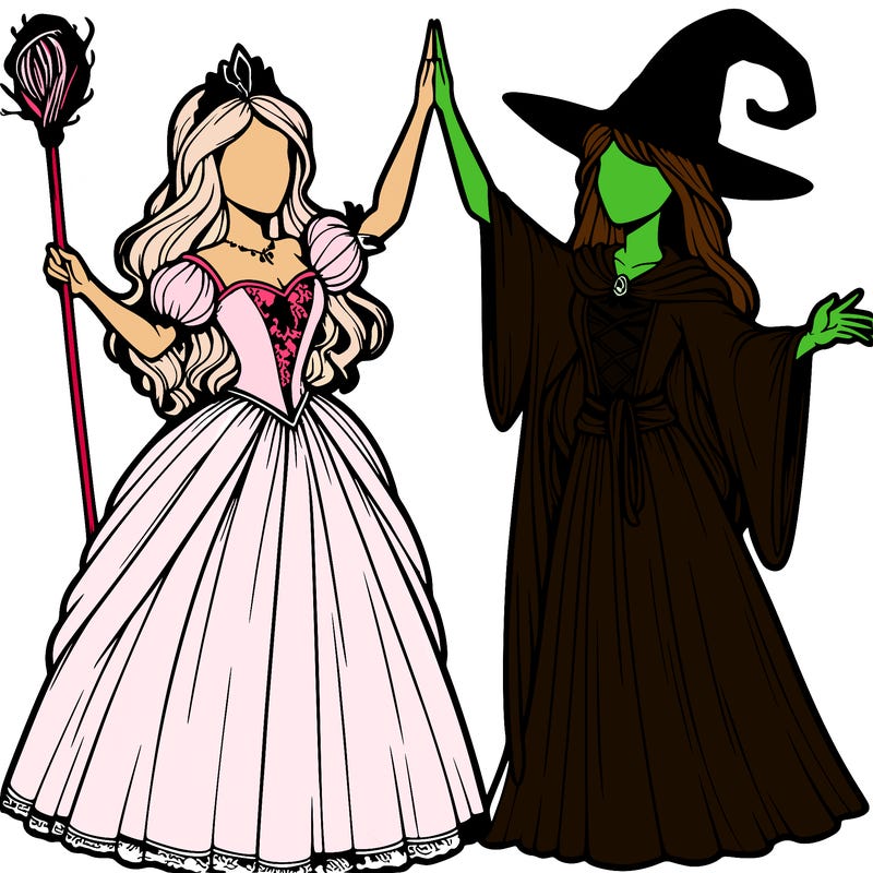detailed realistic split of a princess and a witch