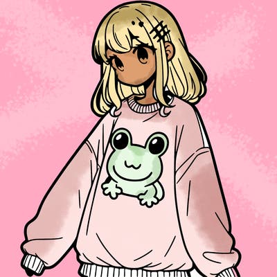 girl wearing frogging sweatshirt