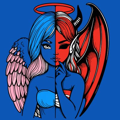 realistic angel half demon