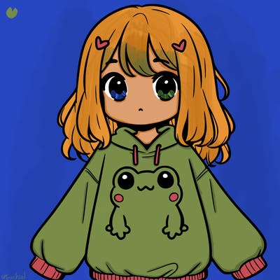 girl wearing frogging sweatshirt