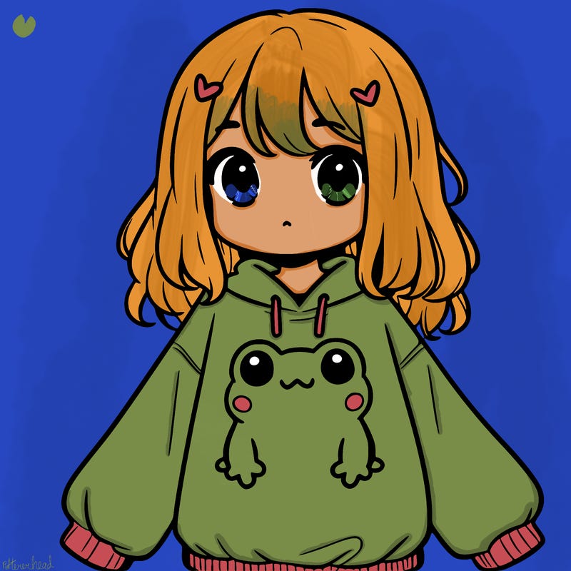 girl wearing frogging sweatshirt