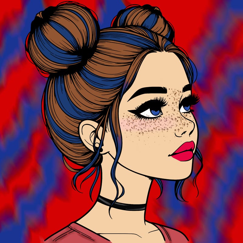 realistic girl with buns on the top of her head