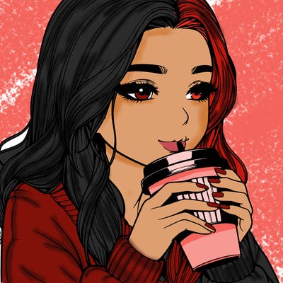 realistic girl drinking coffee