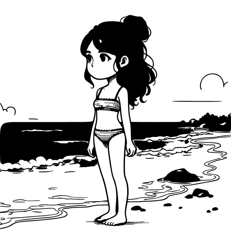 realistic girl at the beach in a small bikini