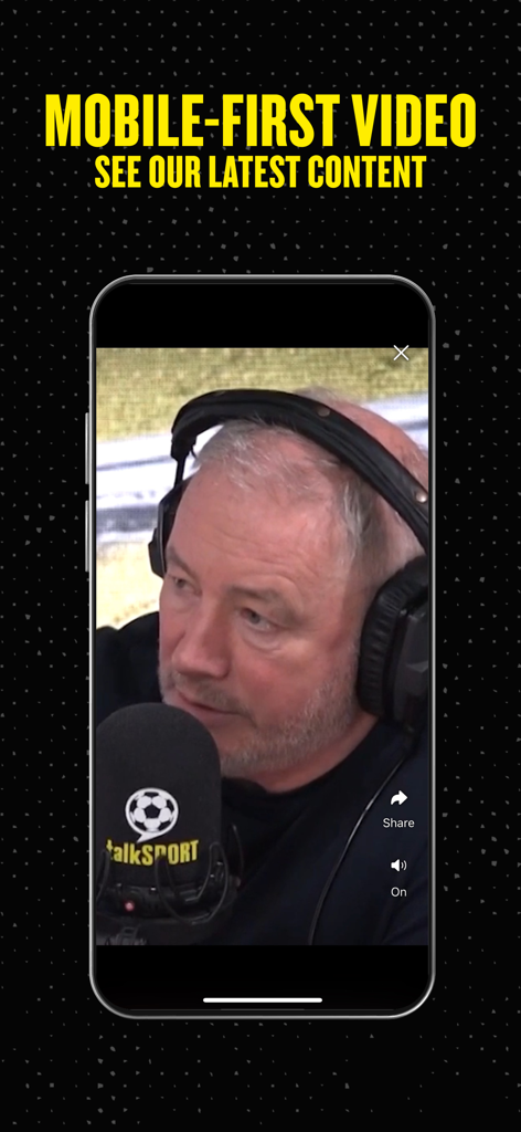 talkSPORT - A vertical video of a sports commentator in the talkSPORT mobile app