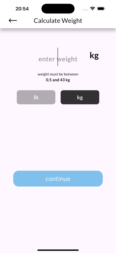 Pedi STAT EMS - EMS緊急用量計算のための小児体重入力画面。