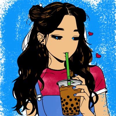 aesthetic realistic girl with boba