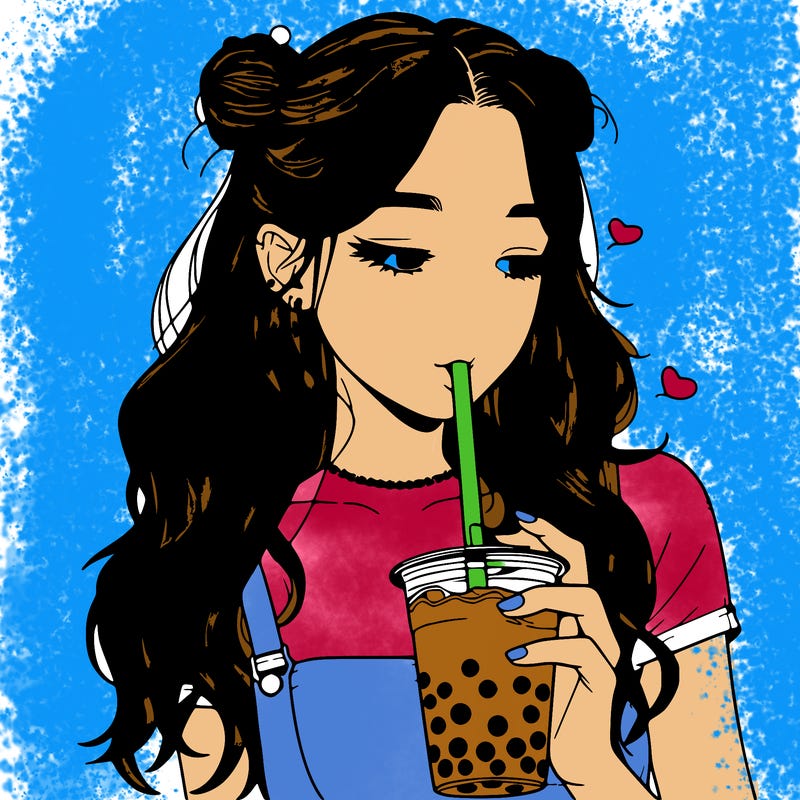 aesthetic realistic girl with boba