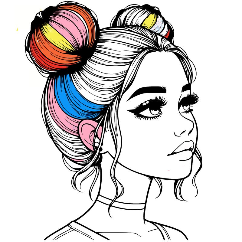realistic girl with buns on the top of her head