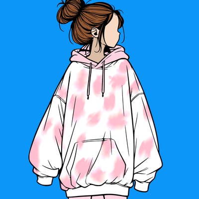 realistic girl with a oversized sweatshirt on and a bun