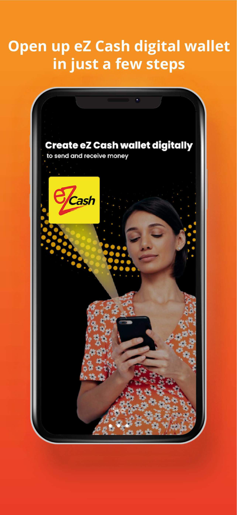 Genie - A screenshot of the Genie app interface showing the digital creation of an eZ Cash wallet for money transfers