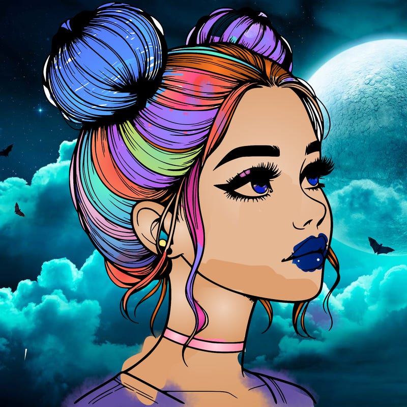 realistic girl with buns on the top of her head