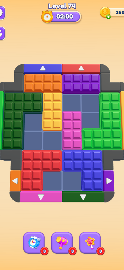 Block Out Master: Color Jam 3D - A colorful 3D block sorting puzzle level in Block Out Master Color Jam 3D