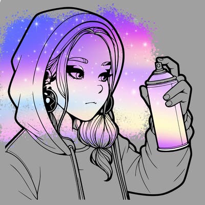 a realistic girl, spray painting