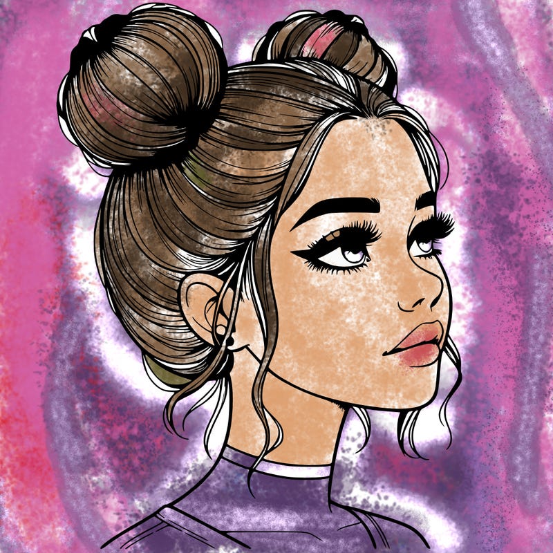 realistic girl with buns on the top of her head