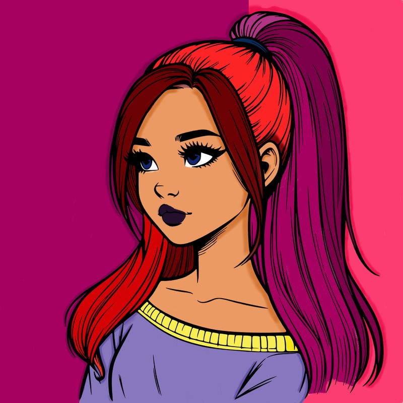 realistic girl with a high ponytail