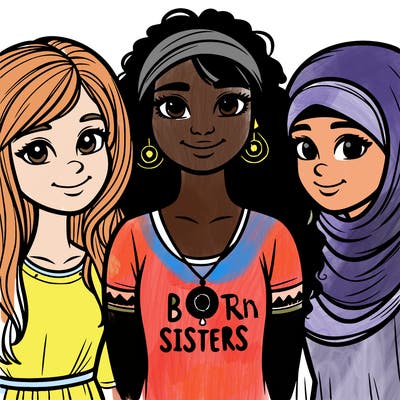 three sisters with a best sisters necklace