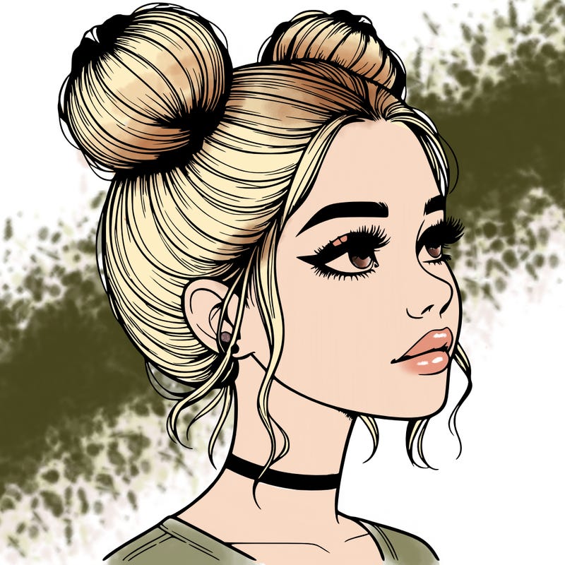 realistic girl with buns on the top of her head