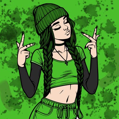 realistic teenage girl with braids and a beanie and crop top doing 🫶🏼