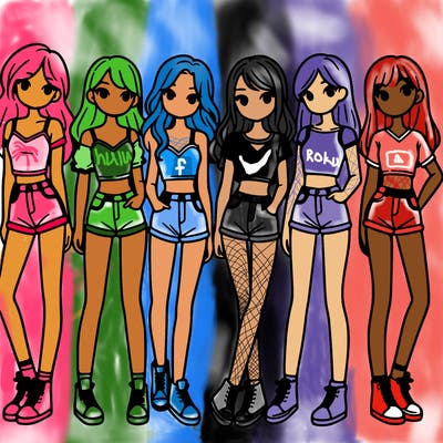a group of girls wearing crop tops and shorts