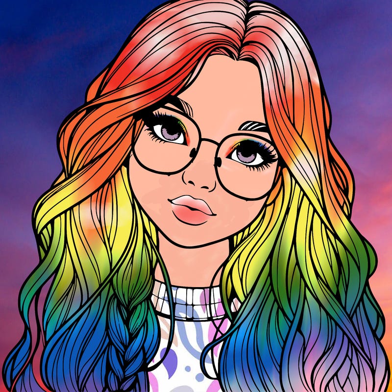 girl with long hair and freckles and glasses realistic