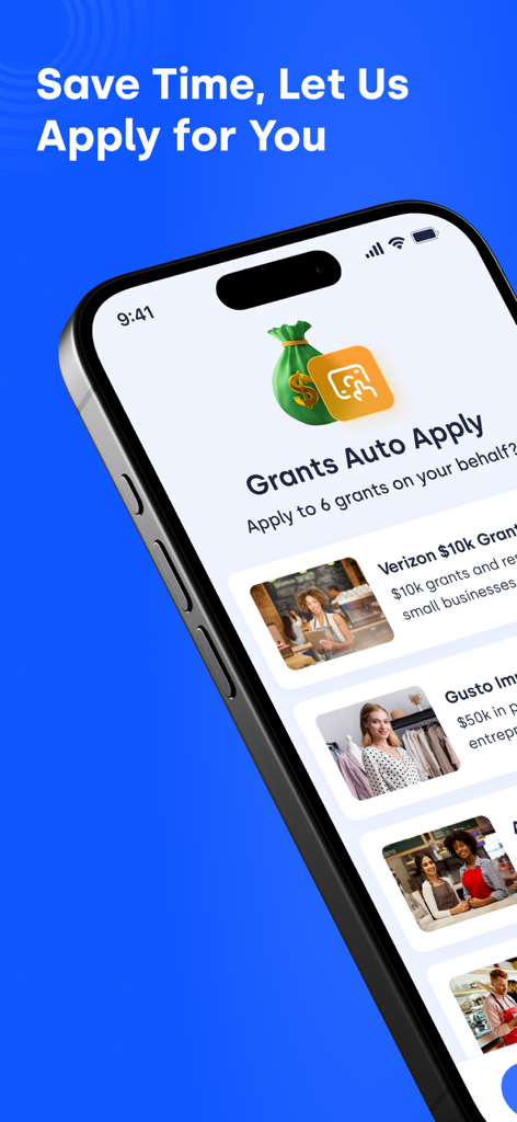 Skip app interface for automatic grant applications for small businesses.