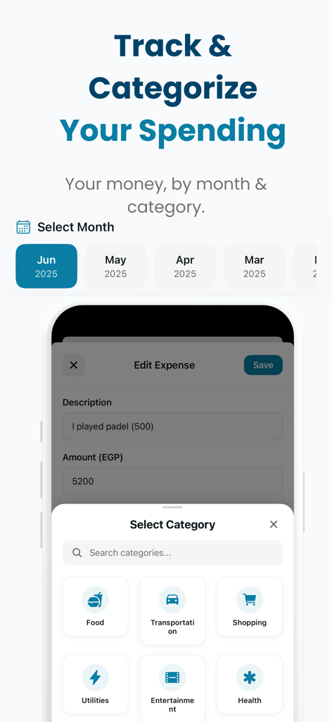 Say budget app interface for tracking and categorizing monthly spending