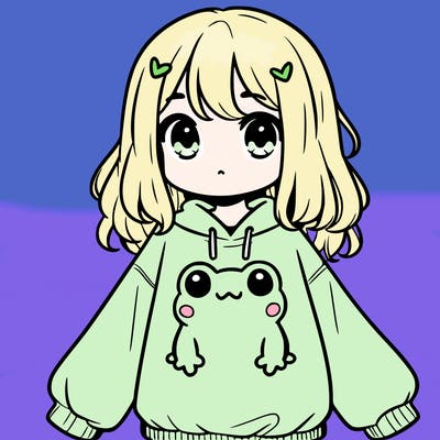 girl wearing frogging sweatshirt