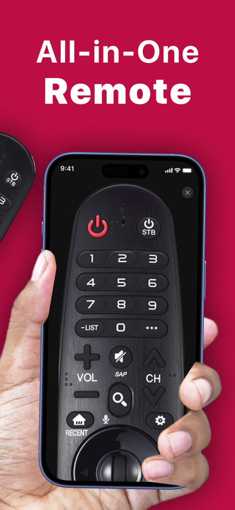 Remote for LG - Un iPhone che visualizza un telecomando virtuale tutto-in-uno per Smart TV LG