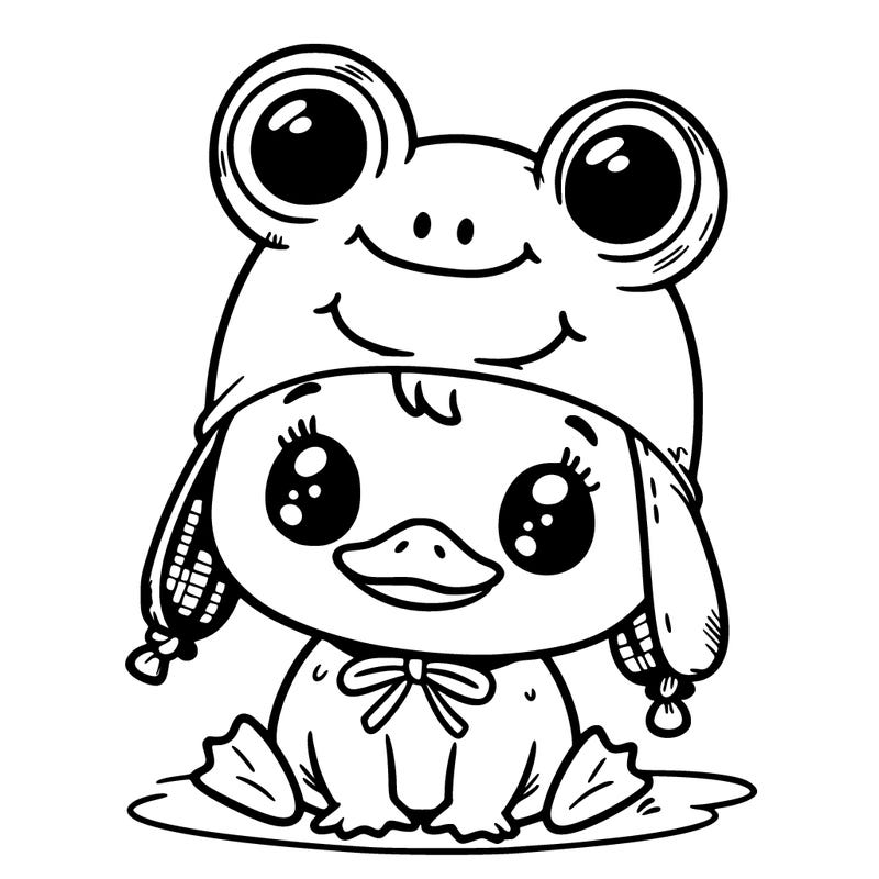 cute duck with frog hat