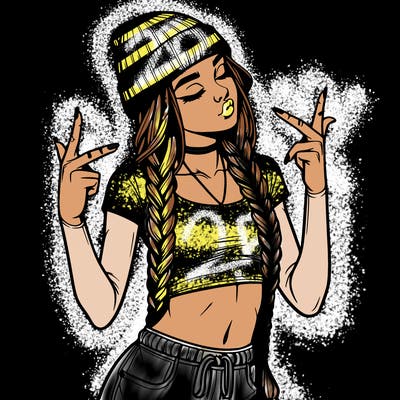 realistic teenage girl with braids and a beanie and crop top doing 🫶🏼