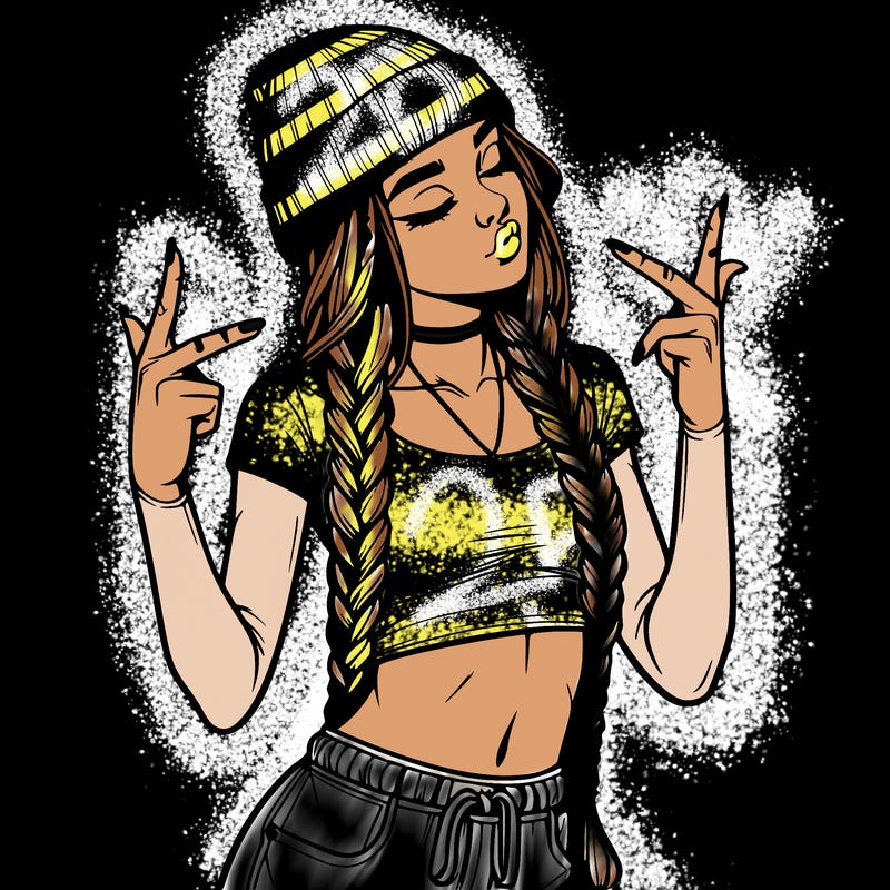 realistic teenage girl with braids and a beanie and crop top doing 🫶🏼