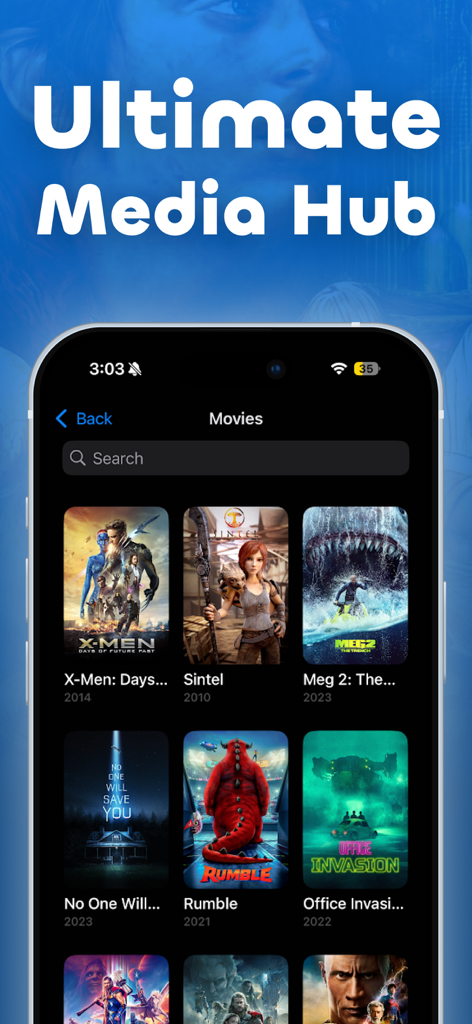 Player Xtreme – Video Player - Movie library screen of Player Xtreme video player showing film posters