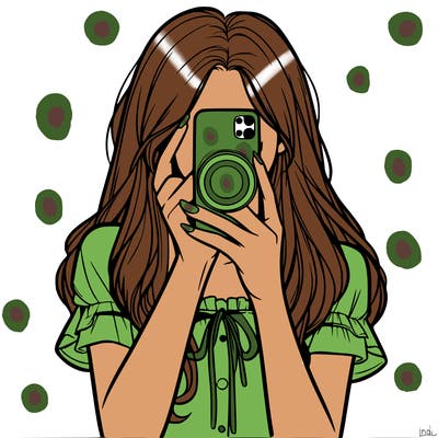 a realistic girl holding her phone taking pictures