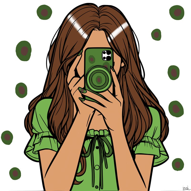 a realistic girl holding her phone taking pictures
