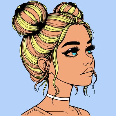 realistic girl with buns on the top of her head