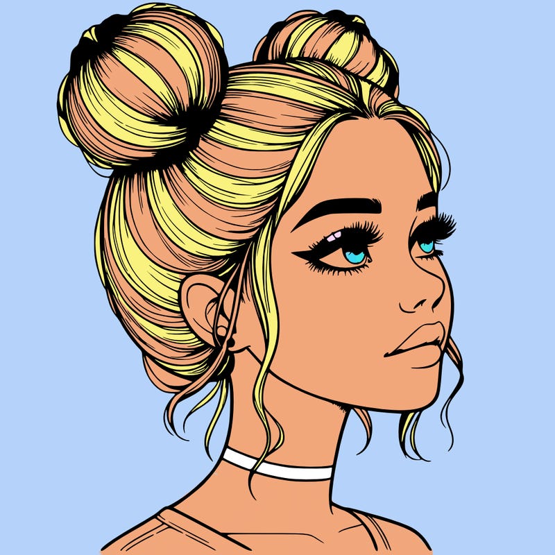 realistic girl with buns on the top of her head