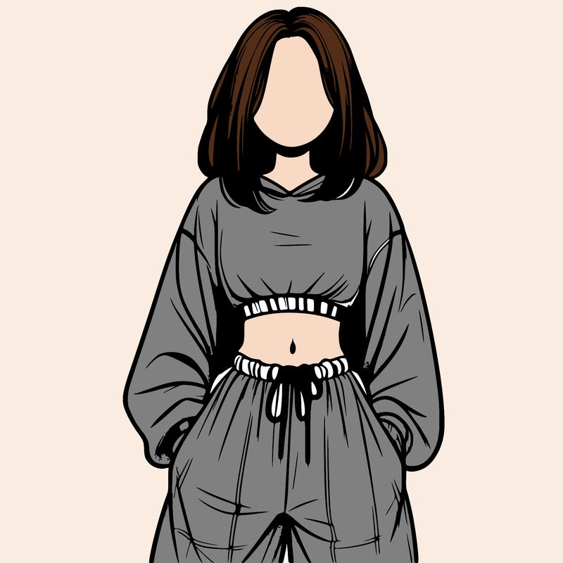 realistic girl faceless with baggy pants and a crop top