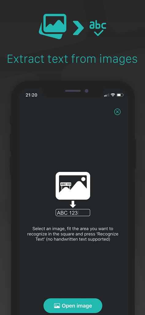 ScanKey mobile App-Bildschirm zeigt die Funktion zum Extrahieren von Text aus Bildern mithilfe der OCR-Technologie