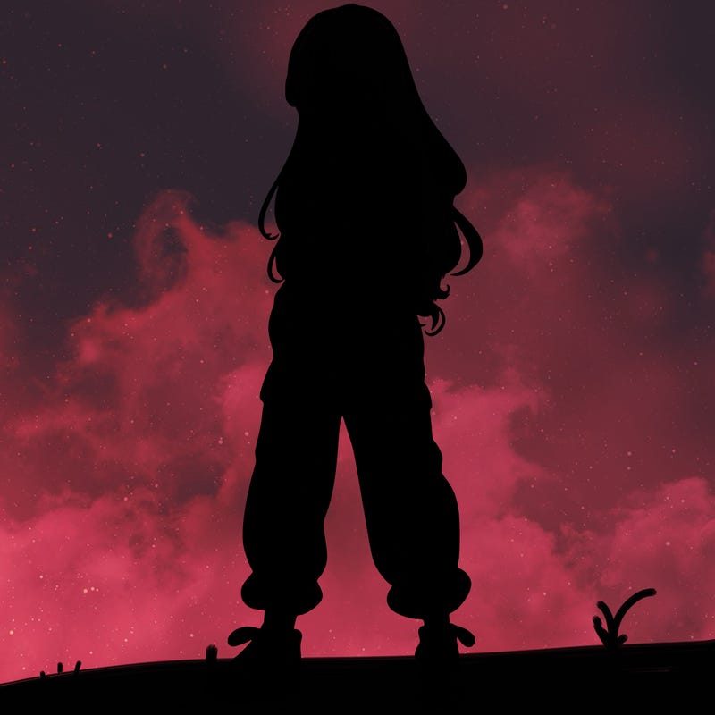 girl in baggy pants crop top and long hair