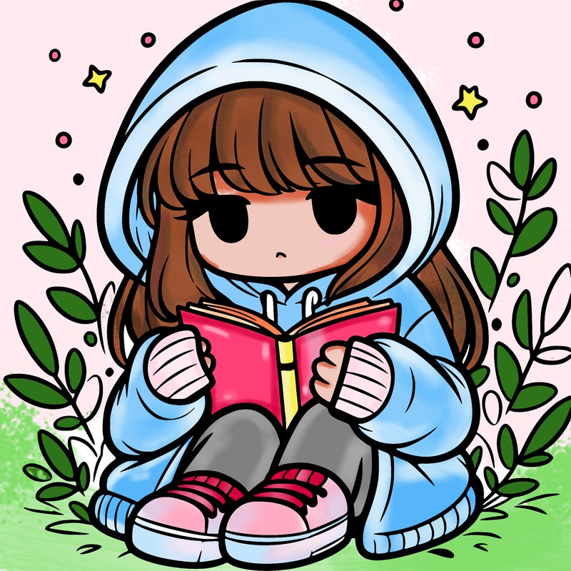 girl in oversized hoodie reading a book