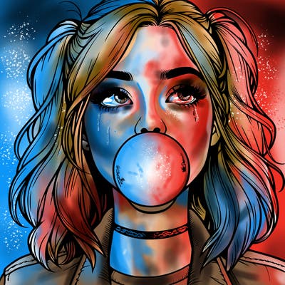 realististic girl blowing bubble -gum