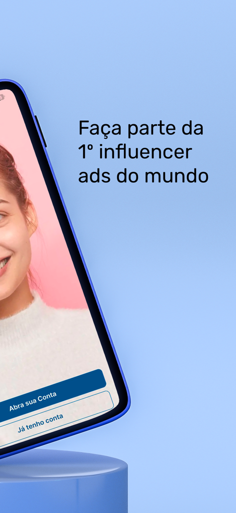 D-Influencers - D-Influencers app welcome screen showing a young woman and a call to action to join the first influencer ads platform in the world.
